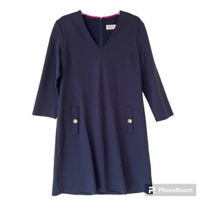 Eliza J Button Pockets Ponte A-Line Dress Navy NWT